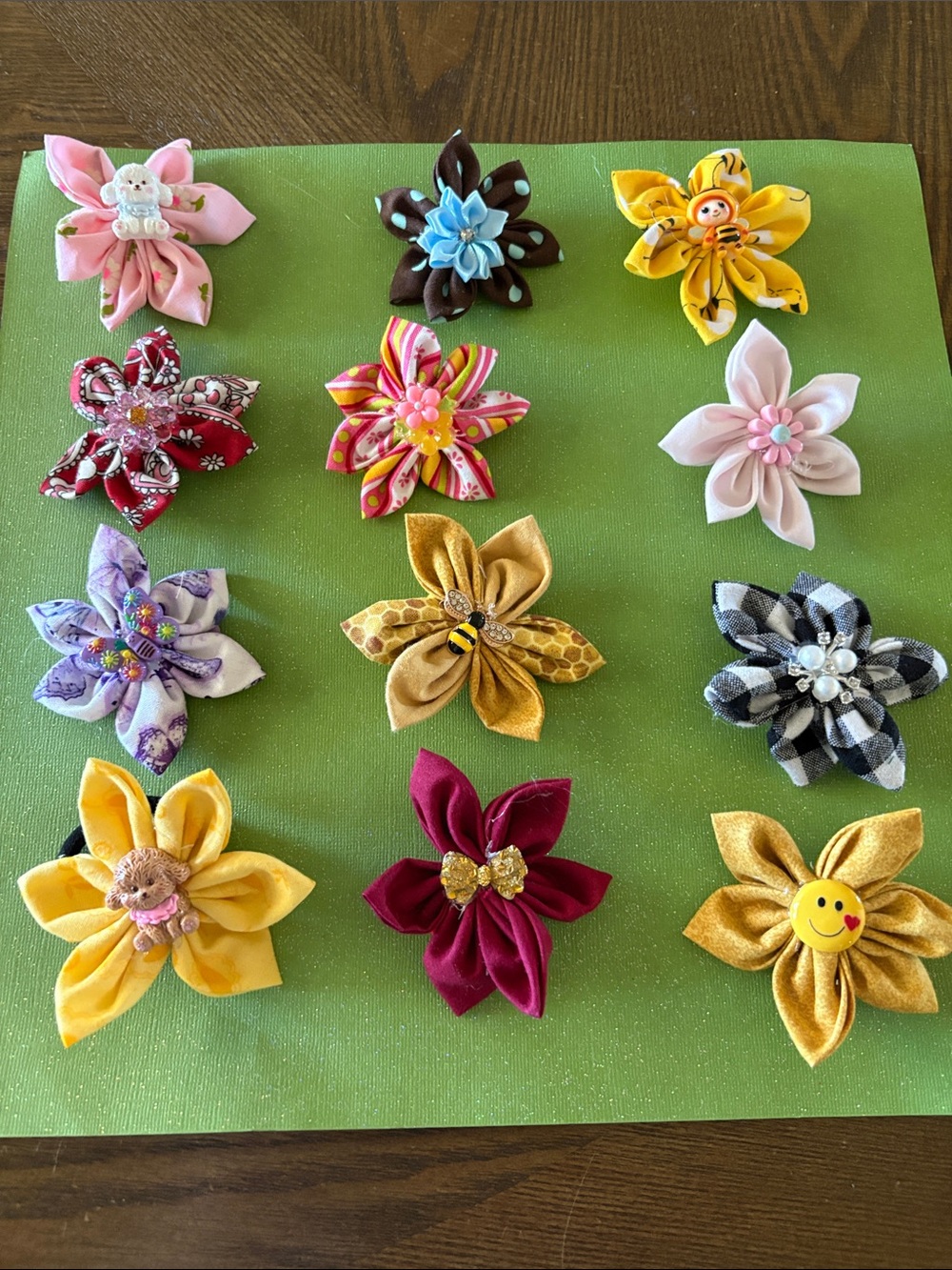 DOZEN Handmade Kids Flower Hair Clips - Assorted Colors